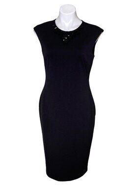 Tahari ASL NWT $169 Women's Black Beaded Knit Cocktail Sheath Dress, Size 8
